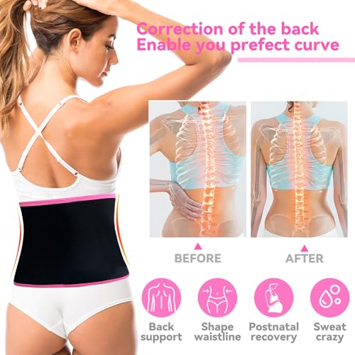woowruier Waist Trainer for Women & Men, Sweat Band for Stomach Weight Loss, Sweat Belt for Women Lower Belly Fat-Pink-M - Image 4