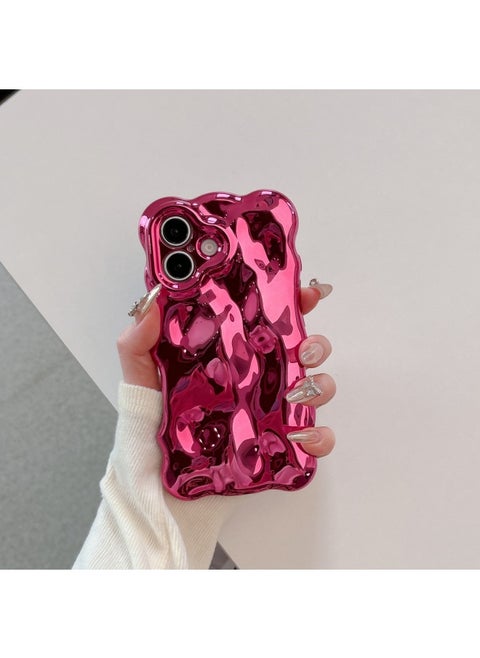 Niche High-grade Electroplated Shell For IPhone16pro Max Mobile Phone Shell Apple 15 14/13 Creative-Color:Qf Wave Bubble Electroplated Rose Red-Applicable Models:13 (without Packaging)