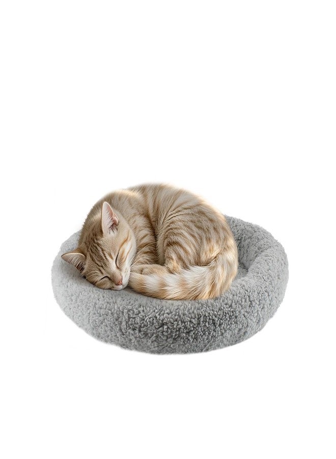 PETLESO Small Cat Bed Mat with Surrounding Pillow, 11.81" Round Pet Cushion for Cats Puppy Rabbits Curling Sleep, Indoor Furniture/Carrier/Crate Pet Self Warming Pad, Washable, Small - Image 1
