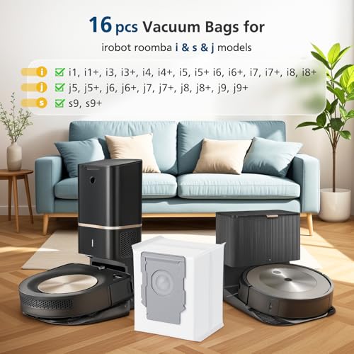 Beckacher 16 Pack Vacuum Bags for irobot Roomba i7, i7+, i8, i8+, i3, i3+, i4, i4+, i5, i5+ i6, i6+, j5, j5+, j6, j6+, j7, j7+, j8, j8+, j9, j9+, s9, s9+, Replacement for i & s & j Series Dirt Disposal - Image 2