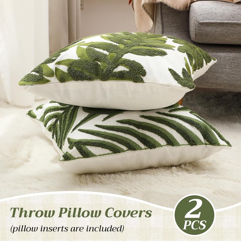 Gilprop 2 Pcs Embroidered Throw Pillow Covers 18 x 18 Inches Square Pillowcases Boho Pattern Cushion Covers Cushion Cases for Bed Couch Sofa Living Room Home Decor (Forest Leaves) - Image 5