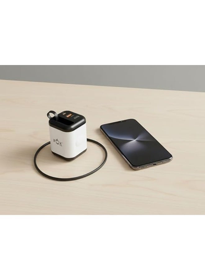 FOX CORE 25W Fast USB-C Charger with Retractable USB-C Cable, 3-Port Power Adapter for Laptops with GaN Technology, Compatible with All Devices - Image 3
