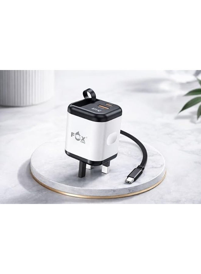 FOX CORE 25W Fast USB-C Charger with Retractable USB-C Cable, 3-Port Power Adapter for Laptops with GaN Technology, Compatible with All Devices - Image 2