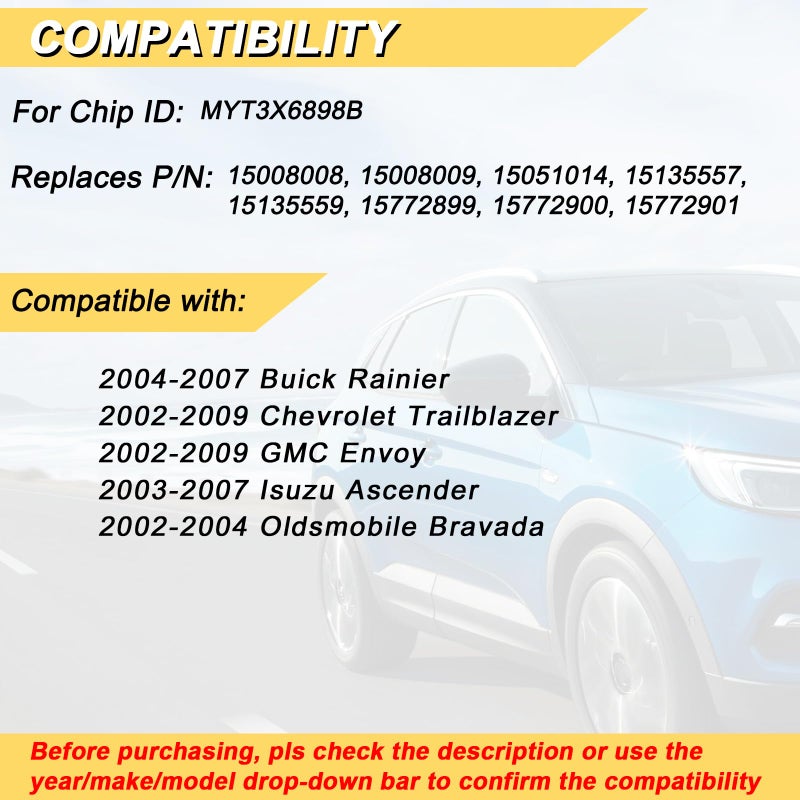 Vurkcy Key Fob Replacement for 2002-2009 Chevy Trailblazer & GMC Envoy/ 03-07 Isuzu Ascender/ 04-07 Buick Rainier/ 02-04 Oldsmobile Bravada Car Keyless Entry Remote Control, MYT3X6898B, 3 Btn - Image 2