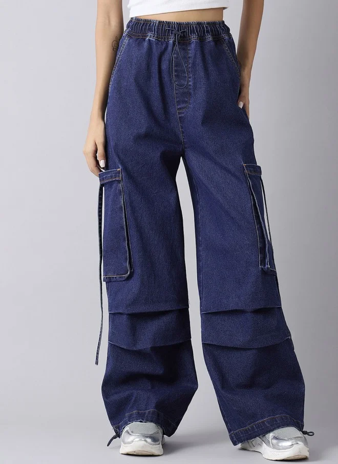 Dark Blue Straight Fit Jeans for Girls