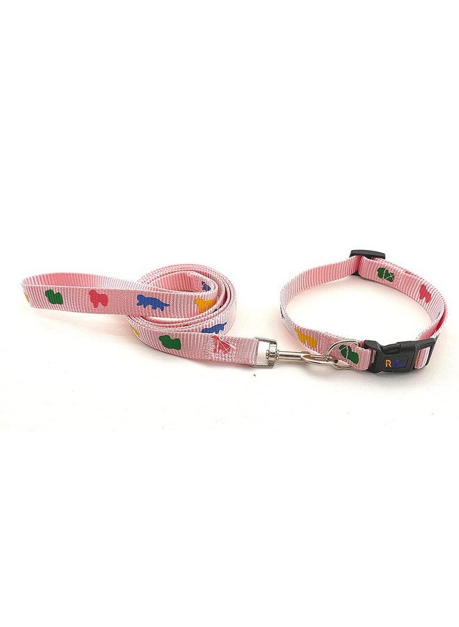 طقم طوق ومقود من النايلون المستورد المطبوع للجراء | طوق قابل للتعديل ومتين مع مقود للجراء وجميع الكلاب الصغيرة 20 مم (وردي) - Image 1