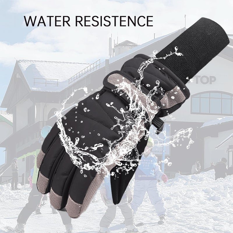 XTACER Kids Ski Snow Gloves Snowboard Winter Warm Cold Weather Gloves for Boys Girls Children (Long Cuff -Black, 10-12 Years) - Image 3
