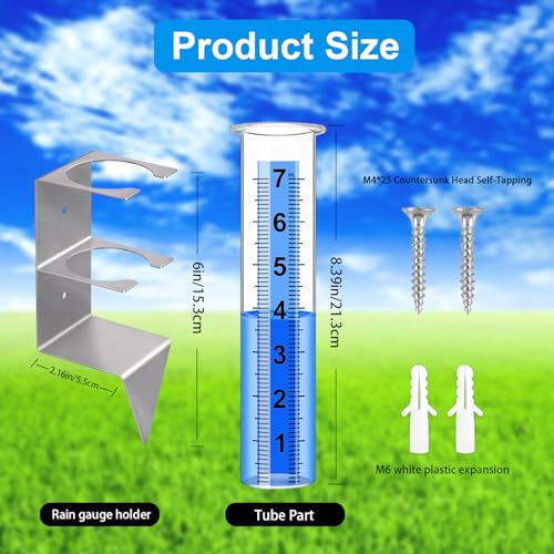 Timenued Rain Gauge Outdoor,7" Rain Gauges Outdoors Best Rated with Stainless Steel Rack Holder,Freeze Proof Plastic Large Guage for Yard Garden Fence Lawn Farm - Image 3