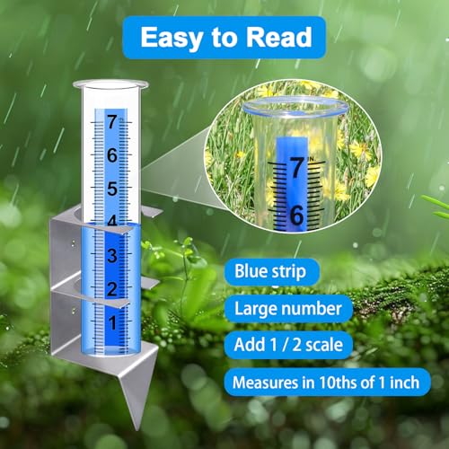 Timenued Rain Gauge Outdoor,7" Rain Gauges Outdoors Best Rated with Stainless Steel Rack Holder,Freeze Proof Plastic Large Guage for Yard Garden Fence Lawn Farm - Image 5
