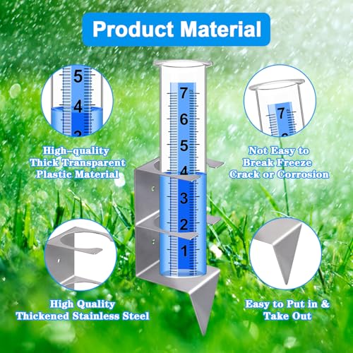 Timenued Rain Gauge Outdoor,7" Rain Gauges Outdoors Best Rated with Stainless Steel Rack Holder,Freeze Proof Plastic Large Guage for Yard Garden Fence Lawn Farm - Image 4