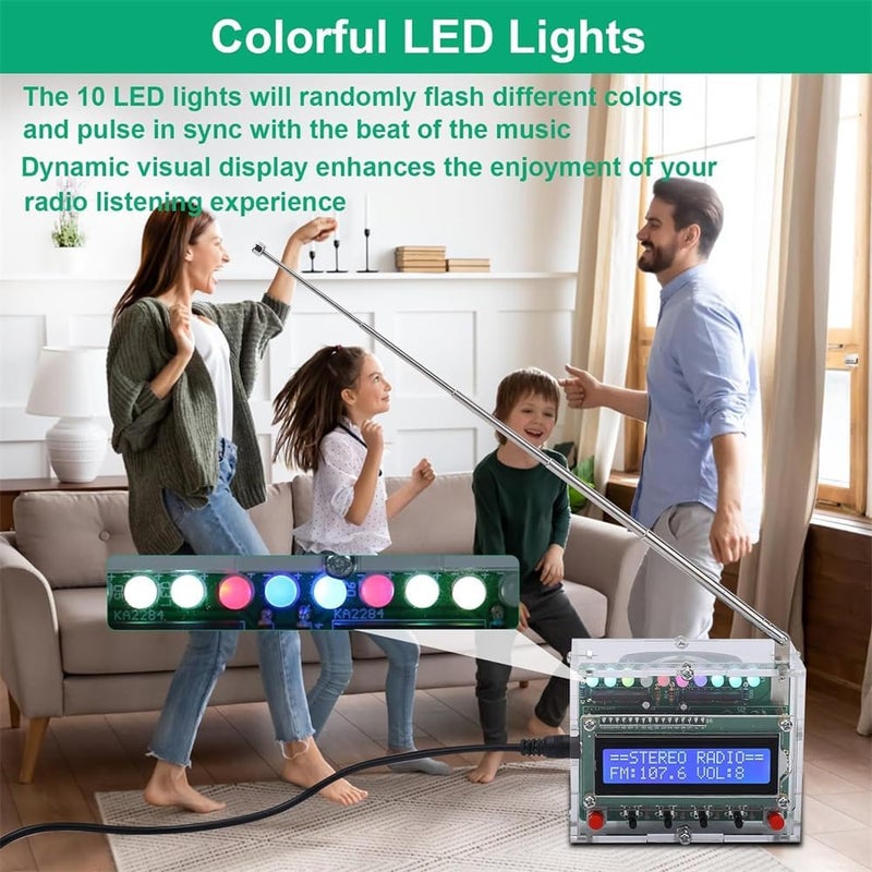 Soldering Project, Icstation FM Radio Kit with LED Lights, DIY Practice Kit, LCD Display, FM 87-108MHz, Digital Radio Kit for STEM Learning and Teaching, Green - Image 2