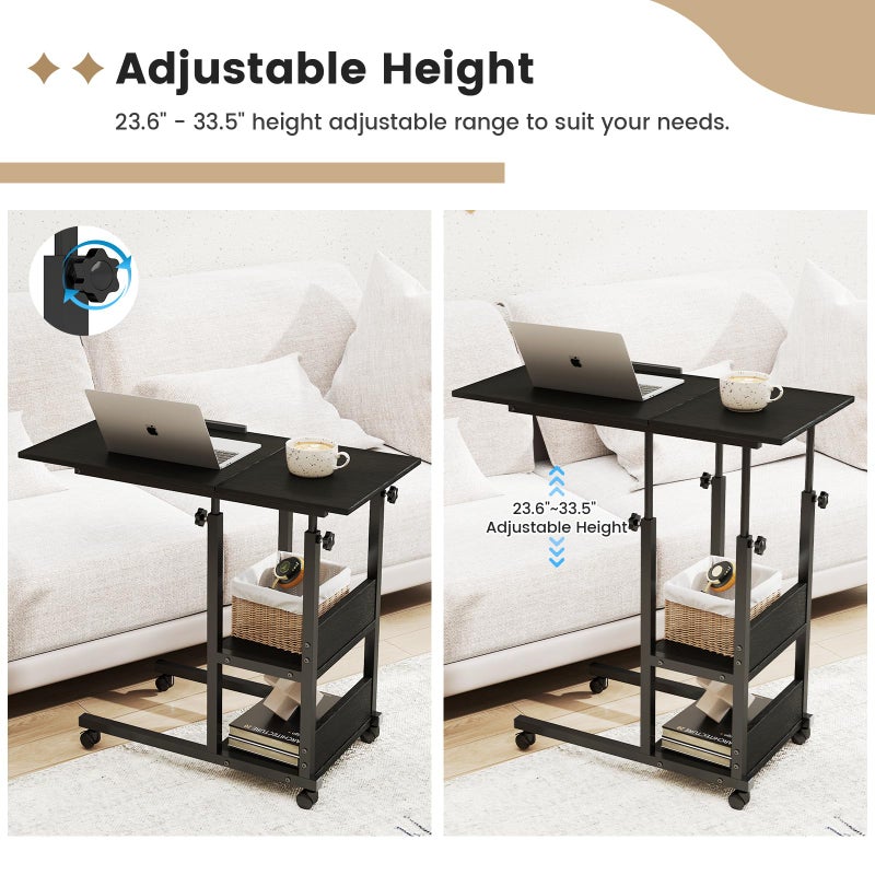 Hadulcet Adjustable C Table with Charging Station, Tiltable Desk C Shaped End Table for Couch, Over Bed Stand with Wheels Adjustable Height, Hospital Table Laptop Stand Drawing Desk, Black - Image 4