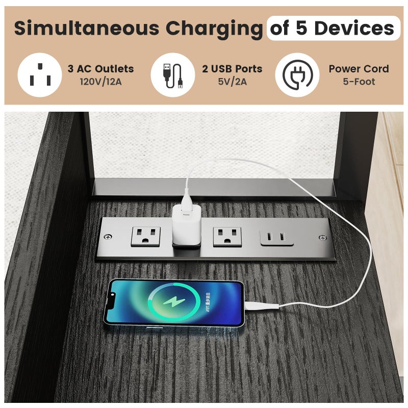 Hadulcet Adjustable C Table with Charging Station, Tiltable Desk C Shaped End Table for Couch, Over Bed Stand with Wheels Adjustable Height, Hospital Table Laptop Stand Drawing Desk, Black - Image 5
