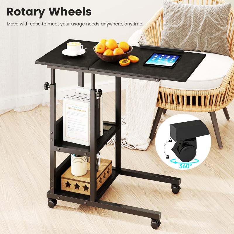 Hadulcet Adjustable C Table with Charging Station, Tiltable Desk C Shaped End Table for Couch, Over Bed Stand with Wheels Adjustable Height, Hospital Table Laptop Stand Drawing Desk, Black - Image 3