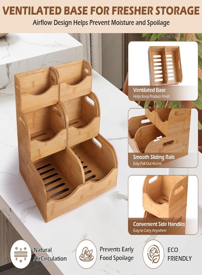 Enlisiwte Bamboo Pantry Storage Bins - Potato & Onion Organizer, 3 Tier Stackable with Ventilated Design & Handles for Fruits, Vegetables, Kitchen Countertop, Pantry & Living Room - Image 4