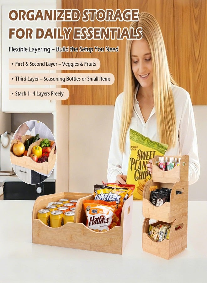 Enlisiwte Bamboo Pantry Storage Bins - Potato & Onion Organizer, 3 Tier Stackable with Ventilated Design & Handles for Fruits, Vegetables, Kitchen Countertop, Pantry & Living Room - Image 3