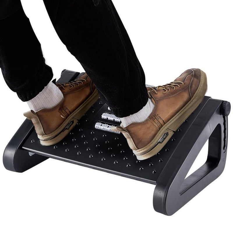 Hexwell Foot Rest Six Heights Adjustable Foot Rest for Under Desk at Work Ergonomic Foot Stool for Under Office Desk Under Desk Footrest with Foot Massage Roller Chair Footrest for Leg Rest Folding Foot Rest - Image 1