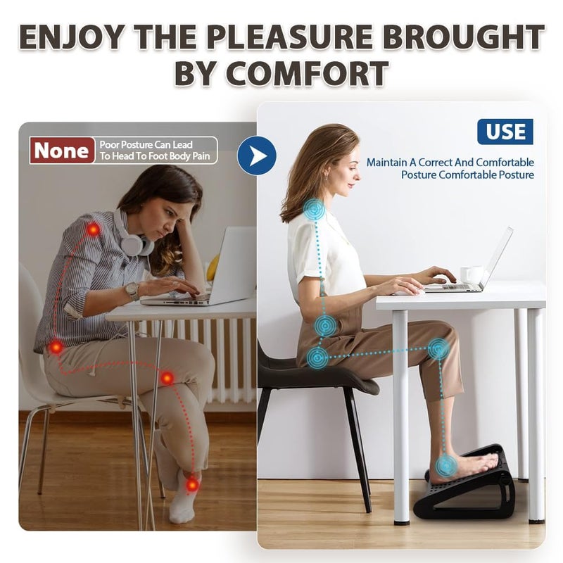 Hexwell Foot Rest Six Heights Adjustable Foot Rest for Under Desk at Work Ergonomic Foot Stool for Under Office Desk Under Desk Footrest with Foot Massage Roller Chair Footrest for Leg Rest Folding Foot Rest - Image 4