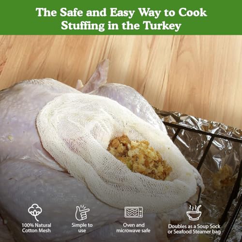 Regency Wraps أكياس حشو الديك الرومي من ريجنسي رابز، حقيبة شبكية قطنية 100% تسمح لعصارة الدواجن بتعزيز النكهة مع إزالة خالية من الفوضى وآمنة، عبوة من 2، طبيعية - Image 3