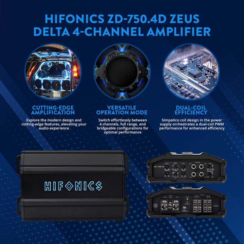 Hifonics Zeus Delta 750 Watt Compact 4 Channel Nickel Plated Mobile Car Audio Amplifier with Auto Turn On Feature, ZD-750.4D, Black - Image 3