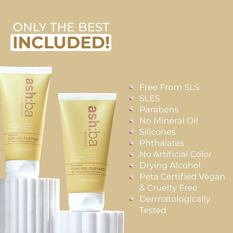 Ashba Botanics كاسترد تجعيد بذور الكتان من أشبا بوتانيكس للشعر المموج والمجعد والمجعد بزيت الأركان وزيت الأفوكادو وزبدة الشيا يوفر الترطيب يتحكم في التجاعيد ثبات قوي خالي من الفثالات والبارابين 175 مل - Image 3