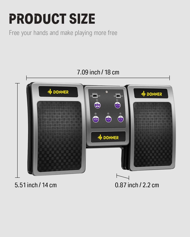 Donner Wireless Page Turner Pedal for Tablets and Phones Rechargeable, Silver - Image 3