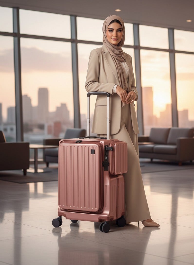 Skycare  Airline-Approved PC Carry-On Luggage - Lightweight Hardside Spinner Suitcase with TSA Lock, USB Charging, Front Pocket, and Cup Holder - Image 3