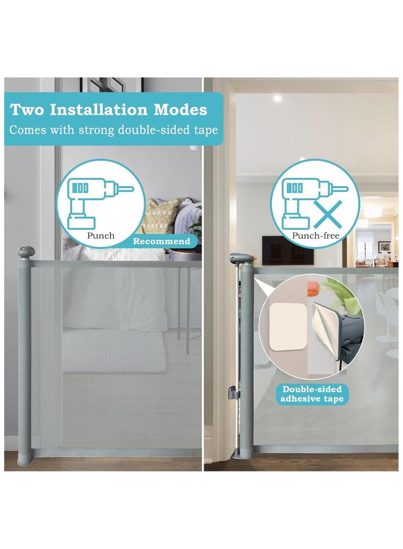 NNEWVANTE Baby Gate Retractable Gates for Stairs,Mesh Dog Gate for The House,Wide Pet Gate,Long Child Safety Gates for Stairs,Hallways, Indoor/Outdoor,Cat Gate (Grey, 140 * 90 * 6.5) - Image 3