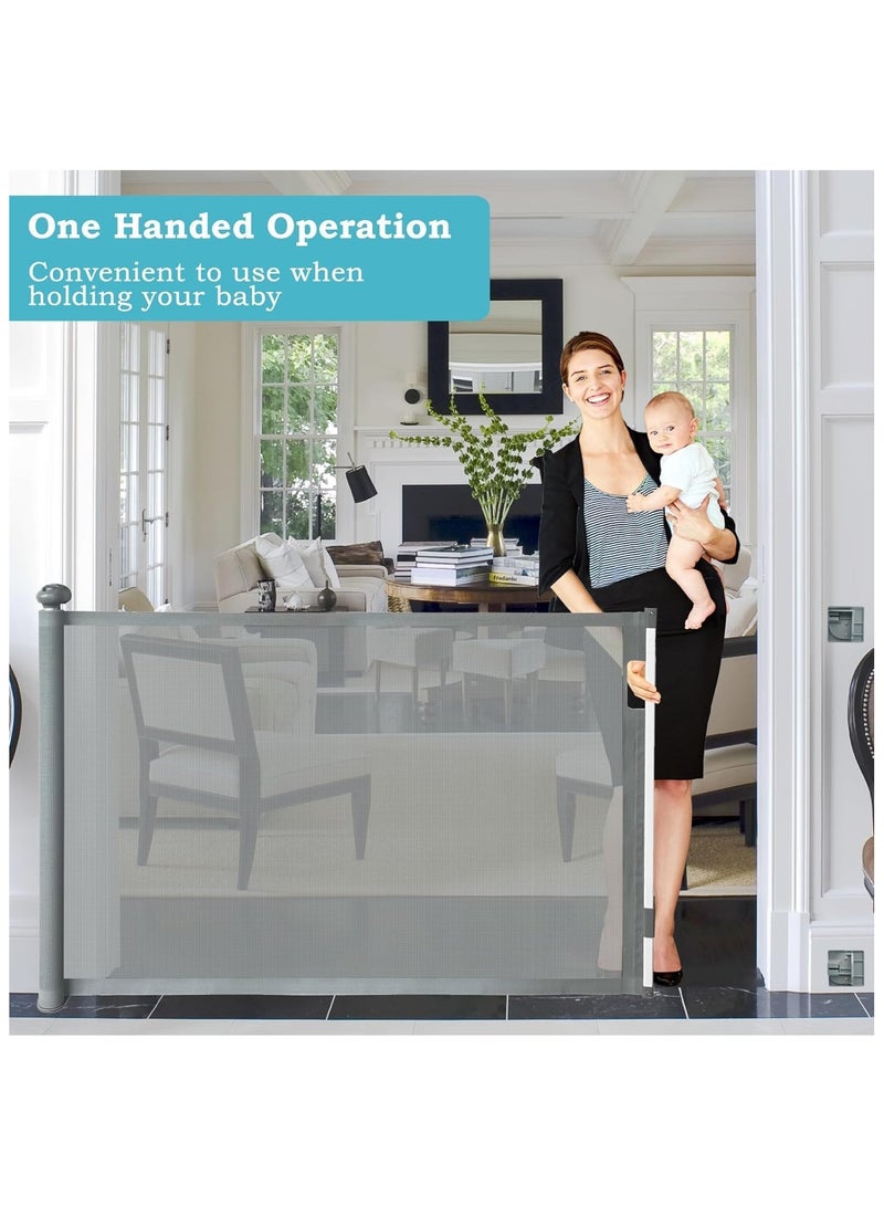 NNEWVANTE Baby Gate Retractable Gates for Stairs,Mesh Dog Gate for The House,Wide Pet Gate,Long Child Safety Gates for Stairs,Hallways, Indoor/Outdoor,Cat Gate (Grey, 140 * 90 * 6.5) - Image 5