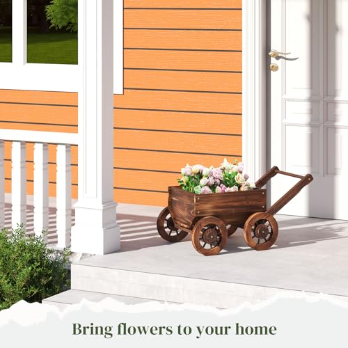PULIJIAJU PULIJIA Wooden Wagon Planter Outdoor Garden Planter, Trolley Decoration Succulent Flower cart, Indoor Outdoor Backyard Balcon Decor cart with Wheels, Planter for Patio (HC-S) - Image 3