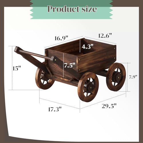 PULIJIAJU PULIJIA Wooden Wagon Planter Outdoor Garden Planter, Trolley Decoration Succulent Flower cart, Indoor Outdoor Backyard Balcon Decor cart with Wheels, Planter for Patio (HC-S) - Image 2