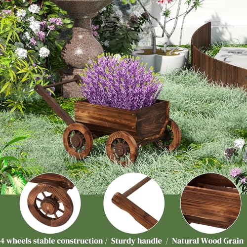 PULIJIAJU PULIJIA Wooden Wagon Planter Outdoor Garden Planter, Trolley Decoration Succulent Flower cart, Indoor Outdoor Backyard Balcon Decor cart with Wheels, Planter for Patio (HC-S) - Image 5