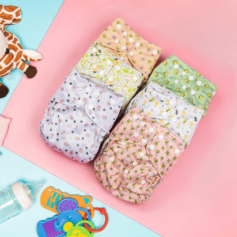 Simple Being Reusable Cloth Diapers, Double Gusset, One Size Adjustable, Washable Soft Absorbent, Waterproof Cover, Eco-Friendly Unisex Baby Girl Boy, six 4-Layers Microfiber Inserts (Bugs) - Image 2