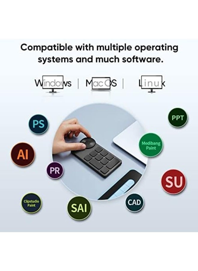 AC19 Wireless Shortcut Remote | 6 Custom Keys, Dial Control, Ergonomic Design, Compatible with Drawing Tablets and Displays for Digital Artists