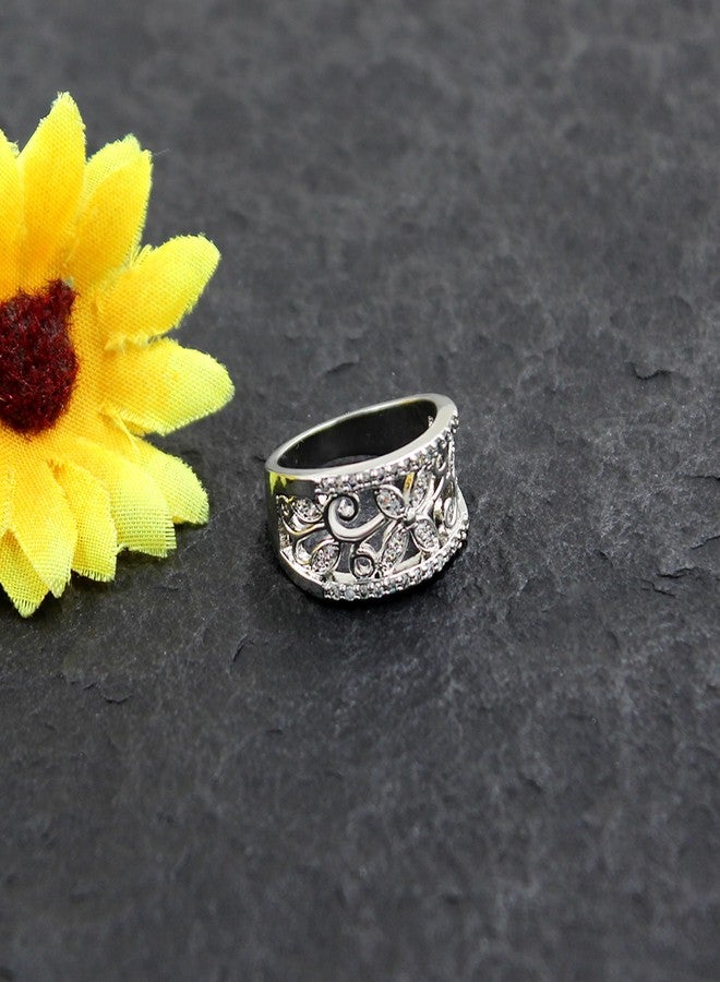 Uloveido Platinum Plated Dainty Butterfly Rings Wide Band Butterflies Statement Promise Rings for Women CR098 (White, Size 8) - Image 4