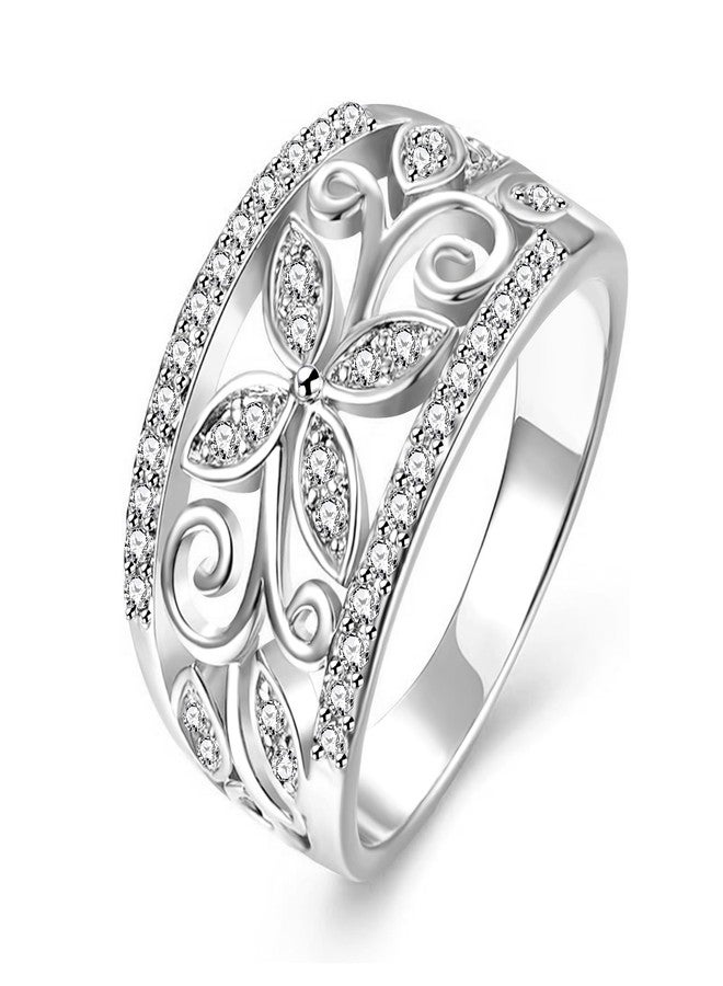 Uloveido Platinum Plated Dainty Butterfly Rings Wide Band Butterflies Statement Promise Rings for Women CR098 (White, Size 8) - Image 1