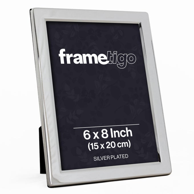 Silver Plated Flat Edge Photo Frame 6x8 15x20cm Photo Size Velvet Frame Backing Stand Real Glass Window TarnishResistant Landscape or Portrait Orientation
