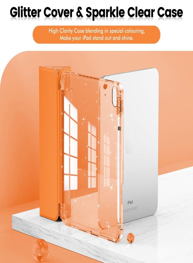 INFILAND Compatible with iPad A16 11th Generation 11 Inch 2025 Case, iPad Case 10th Generation 10.9 Inch, Glitter Cover with Sparkly Clear Back, Pencil Holder, for Kids Girls (Fiery Orange) - Image 3