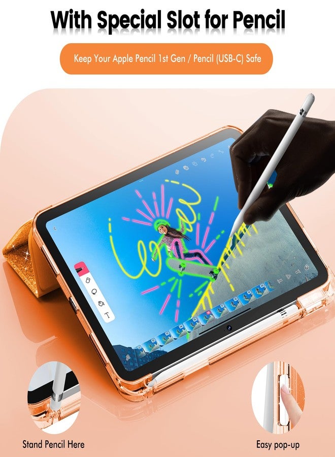 INFILAND Compatible with iPad A16 11th Generation 11 Inch 2025 Case, iPad Case 10th Generation 10.9 Inch, Glitter Cover with Sparkly Clear Back, Pencil Holder, for Kids Girls (Fiery Orange) - Image 5