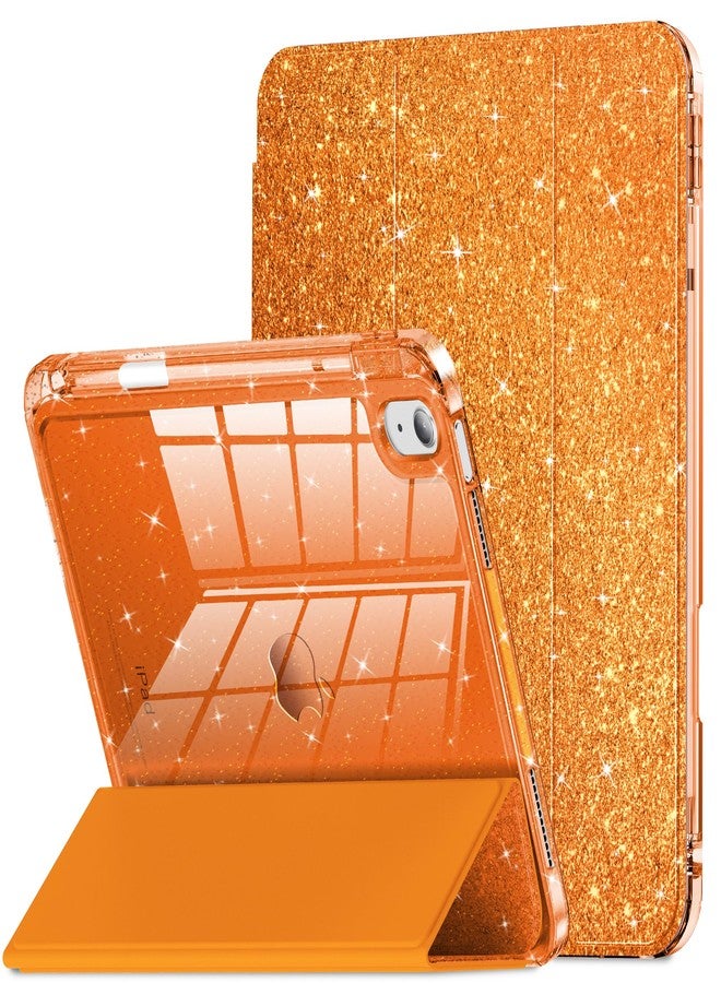 INFILAND Compatible with iPad A16 11th Generation 11 Inch 2025 Case, iPad Case 10th Generation 10.9 Inch, Glitter Cover with Sparkly Clear Back, Pencil Holder, for Kids Girls (Fiery Orange) - Image 1