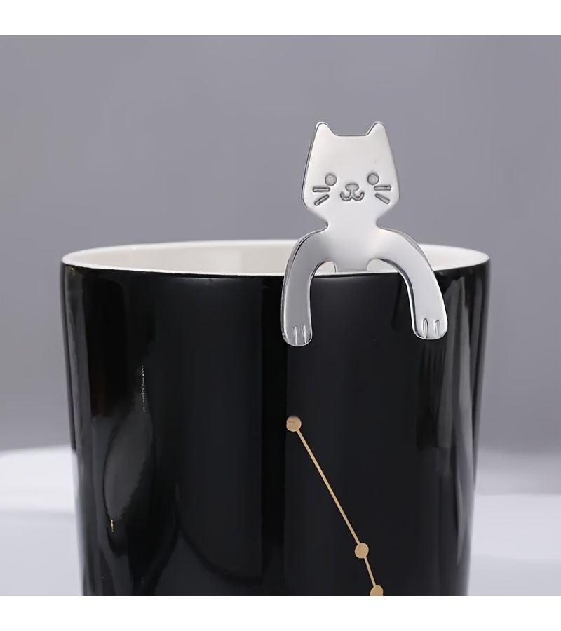 Stainless Steel Cat Shaped Hanging Cup Spoons 6 Pack Tea Coffee Stirrer Set - Image 5
