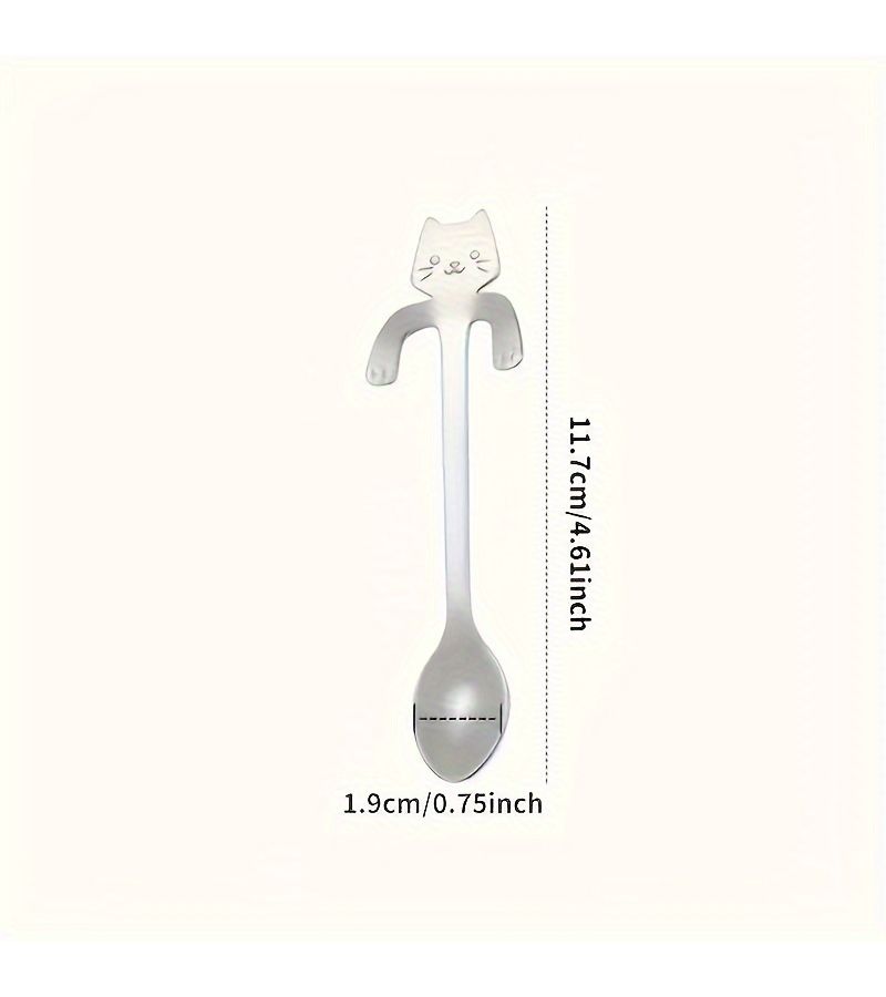 Stainless Steel Cat Shaped Hanging Cup Spoons 6 Pack Tea Coffee Stirrer Set - Image 3