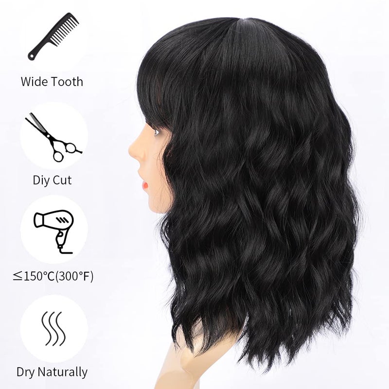 AISI HAIR Bob Curly Wig Synthetic Short Black Wig with Bangs Natural Looking Heat Resistant Fiber Hair for Women - Image 3