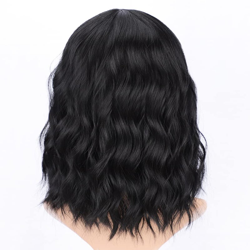 AISI HAIR Bob Curly Wig Synthetic Short Black Wig with Bangs Natural Looking Heat Resistant Fiber Hair for Women - Image 5