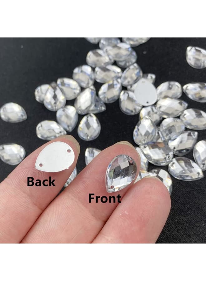 200Pcs Teardrop Crystal Acrylic Sew On Flatback Rhinestones Faceted Crystal Beads for Clothes Shoes Dress DIY Jewelry Making Crafts Decoration (White, 14 x10 mm)  - Image 2