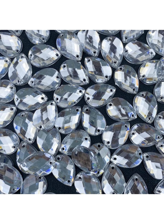 200Pcs Teardrop Crystal Acrylic Sew On Flatback Rhinestones Faceted Crystal Beads for Clothes Shoes Dress DIY Jewelry Making Crafts Decoration (White, 14 x10 mm)  - Image 1