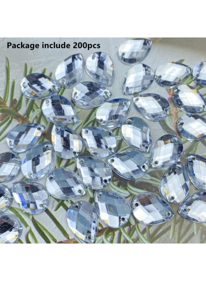 200Pcs Teardrop Crystal Acrylic Sew On Flatback Rhinestones Faceted Crystal Beads for Clothes Shoes Dress DIY Jewelry Making Crafts Decoration (White, 14 x10 mm)  - Image 3