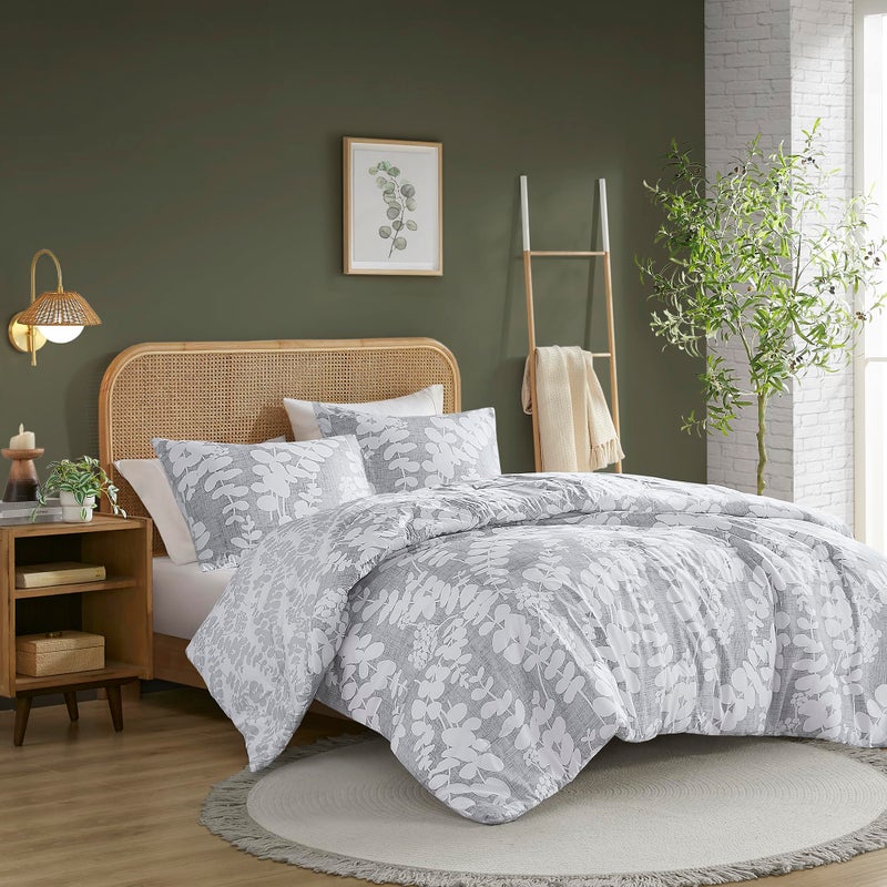 Comfort Spaces Queen Comforter Set, Breathable Microfiber Comforter Sets, Reversible Floral Comforters, Lightweight All Season Farmhouse Bedding, Matching Shams, Full/Queen, Grey 3 Piece - Image 3