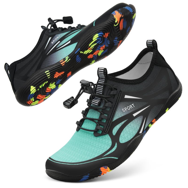 ATHMILE Water Shoes for Men Women River Shoes Adult Swim Beach Lake Pool Aqua Socks Barefoot Quick Dry for Hiking Surfing Kayaking Cruise Ship Essentials Size Women 85 Men 7Black Green - Image 2