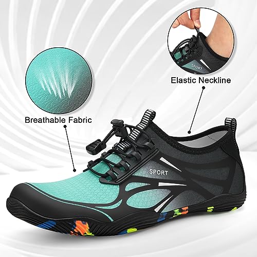 ATHMILE Water Shoes for Men Women River Shoes Adult Swim Beach Lake Pool Aqua Socks Barefoot Quick Dry for Hiking Surfing Kayaking Cruise Ship Essentials Size Women 85 Men 7Black Green - Image 3